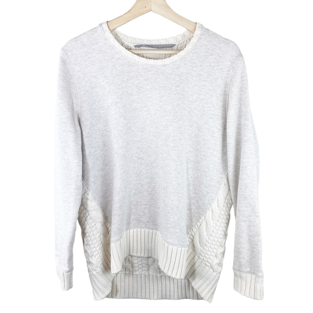 Athleta Mixed Media Sweater Cable Knit Back Sweatshirt Front - Picture 7 of 10